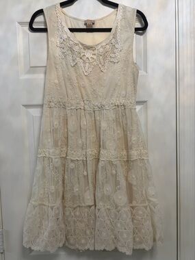 Scully Lace Tiered Mini Dress Ivory Cream Boho Western Cottagecore Style E231 L